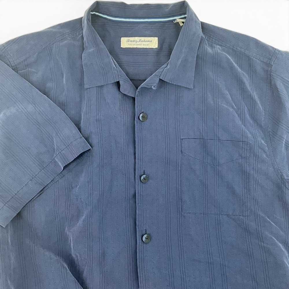 Tommy Bahama The Coconut Point Navy Blue IslandZone Button Down Shirt Mens Large
